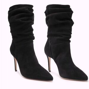 Schutz Ashlee Slouch Distressed Pointed Toe Black Booties Size 10B